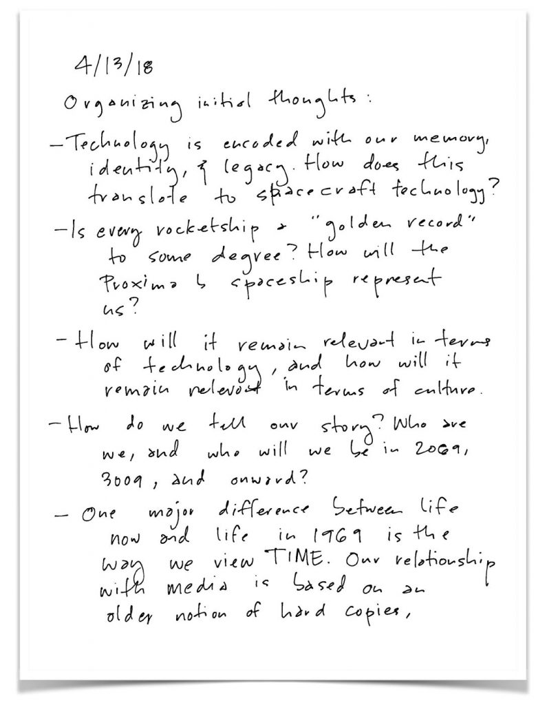 Handwritten notes about space and time