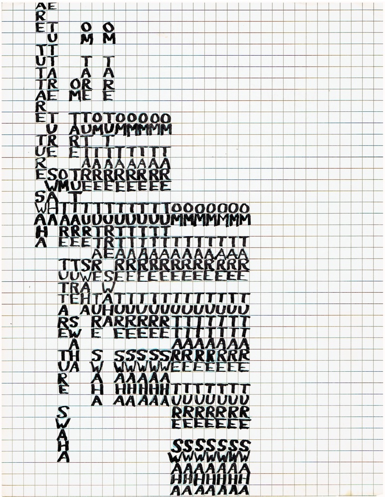 Jackson Mac Low Tara Gatha, 1968 Ink on Paper 11 x 8 ½” Courtesy Anne Tardos