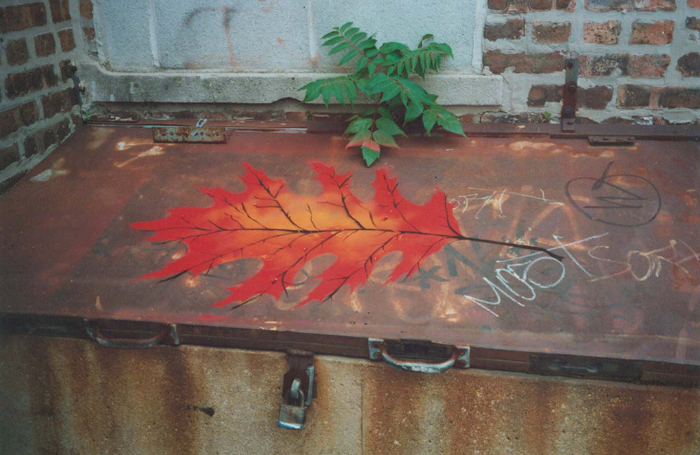 Josh MacPhee, Leaf, spray paint and stencil, Chicago, 2000.
