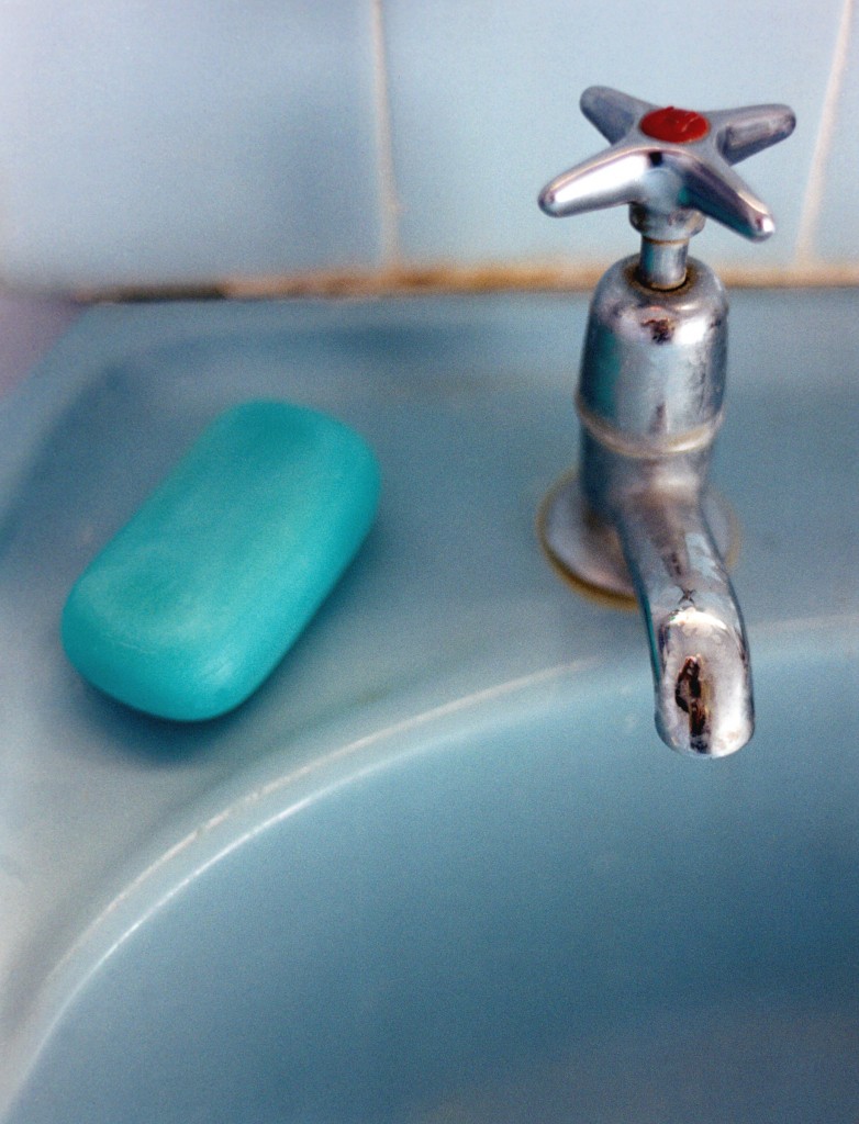 Jessica Backhaus Blue Sink from "Jesus and the Cherries" 24 × 20in., c-print 2002 Image courtesy of Laurence Miller Gallery, New York