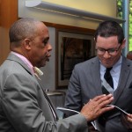 Prof. Williams Earle Williams and Prof. David Sedley talk about the exhibition catalog. Photo: Lisa Boughter.